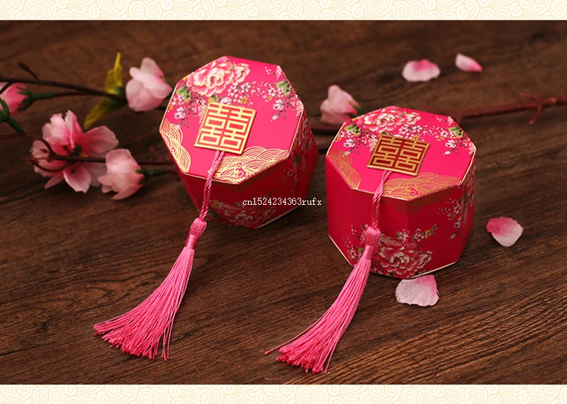 

200pcs Double Happiness Vintage Chinese Style Paper Holders Sugar Candy Box Unique Sweet Box Wedding Favors Gifts