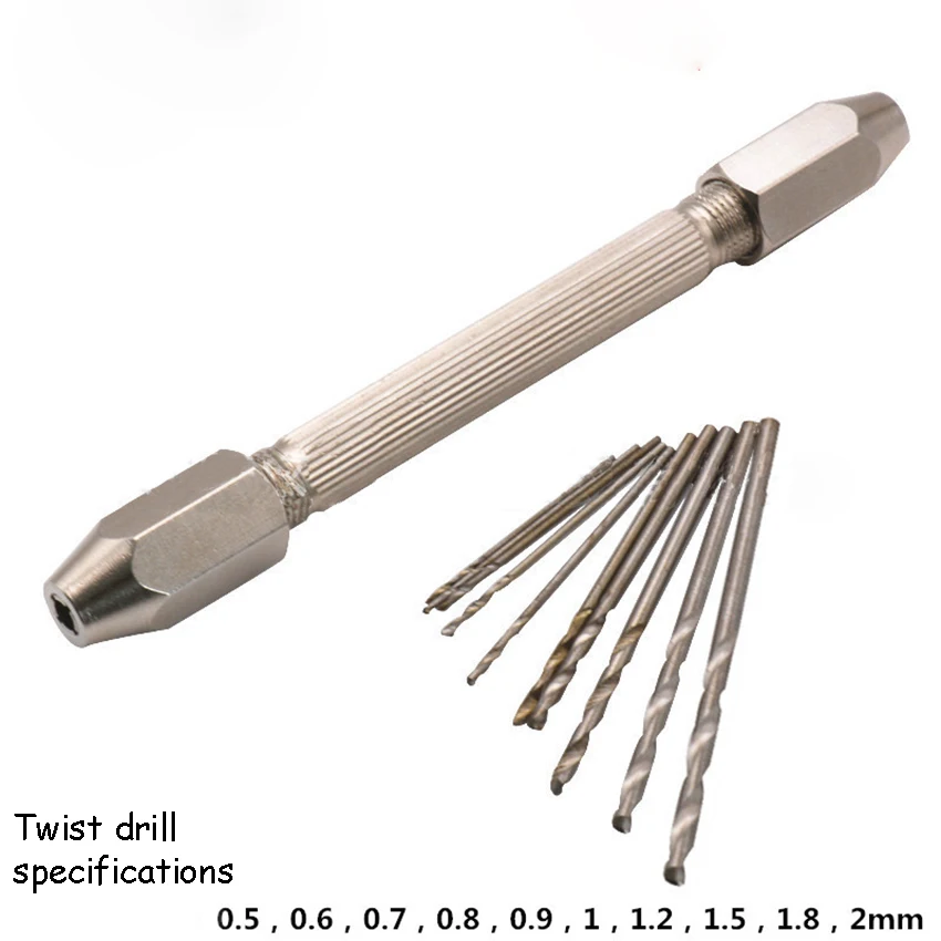 1 Set Double-Headed Copper Chuck Handheld Drill Carving Tools 0.5-2mm Twist Drill Bit 0.5-3.2mm Manual Punching Combination Kit