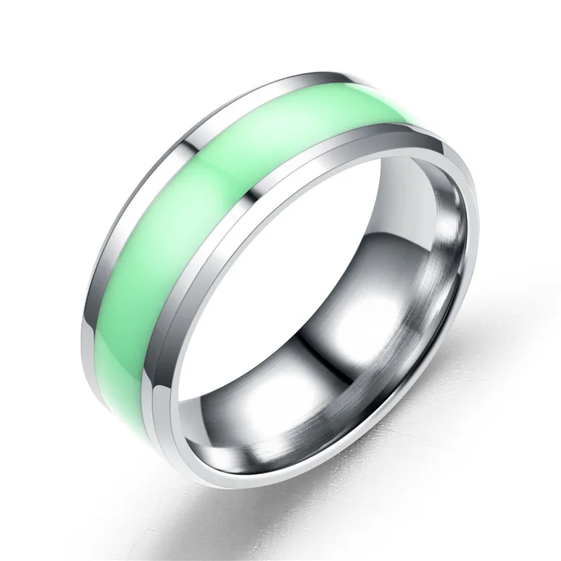 Fashion Epoxy Purple Green Blue Pink Color Glow In The Dark Women Men Stainless Steel Couple Ring