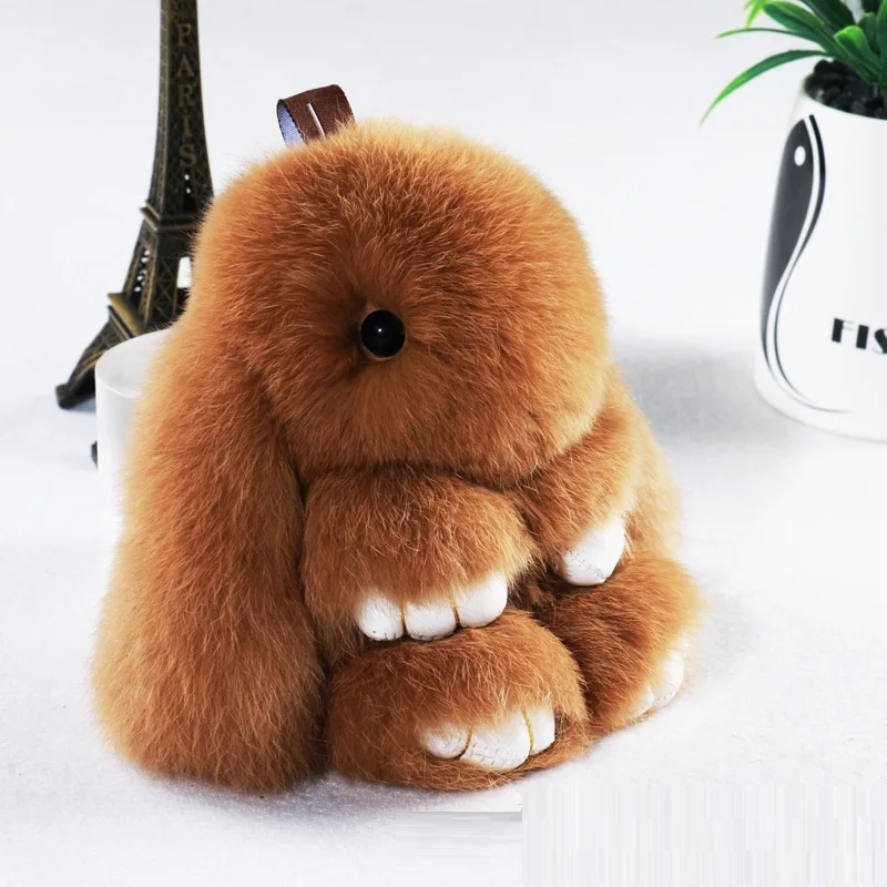 13cm Cute Pluff Pompom Bunny Keychain Rabbit Fur Key Chains For Women Bag Toys Doll Fluffy Lovely Faux Keyring