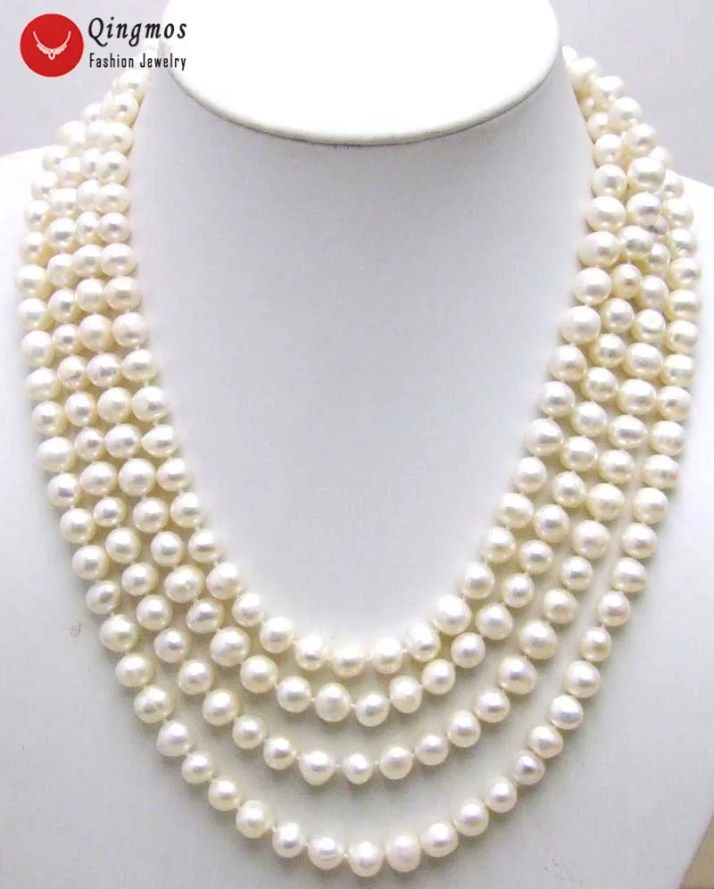 

Qingmos Natural pearl Necklace for Women with 6-7mm White High Luser FreshWater Trendy Long 80" Pearl necklace-nec1074