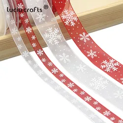 5yard 10mm/25mm Snowflake Printer Organza Ribbon DIY Bowknot Gift Wrapping For Christmas Gift Decor P0303