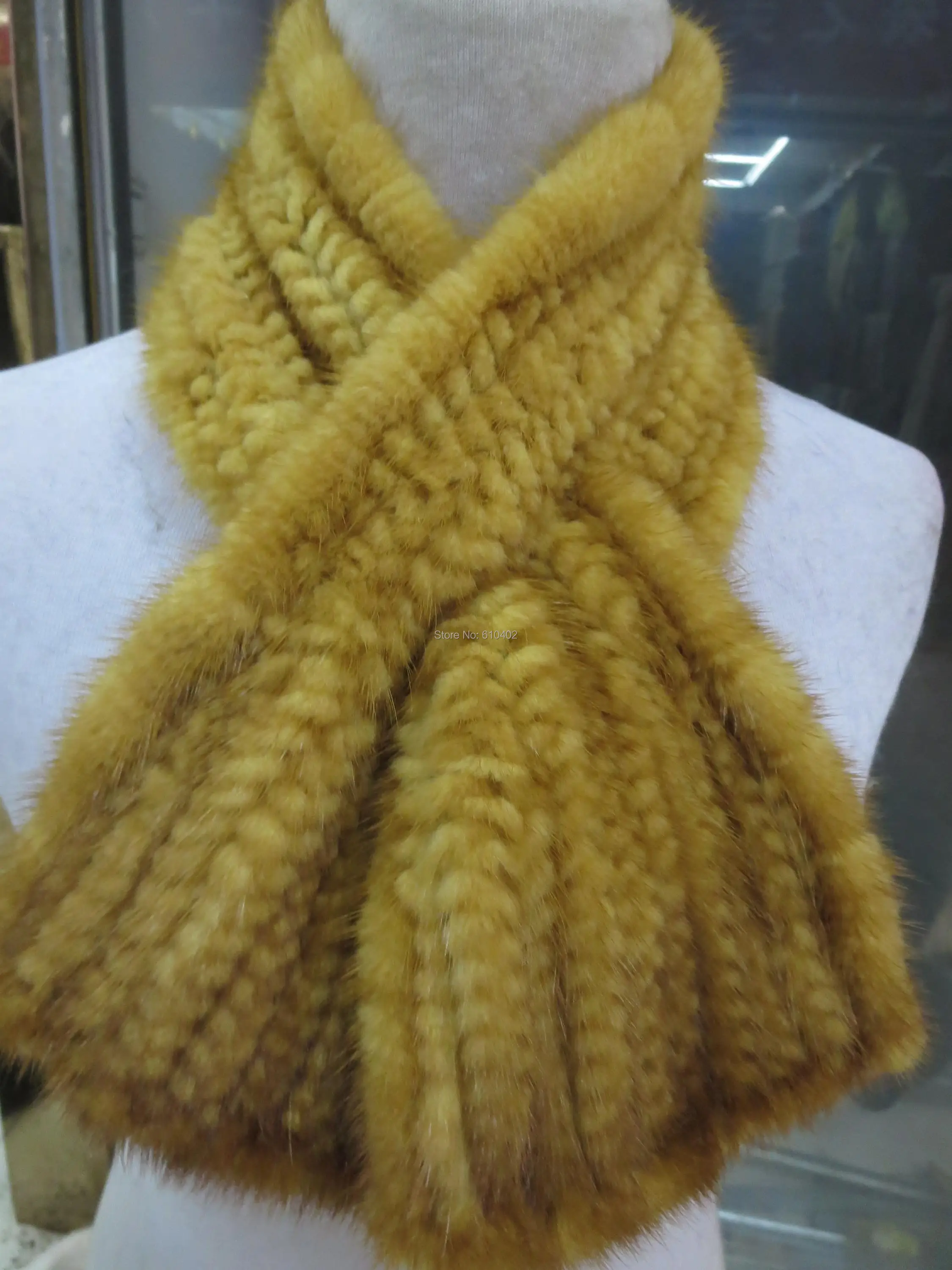 

Elegant Best Real Mink fur knitted Neckerchief fishtail Scarf winter Fashion golden