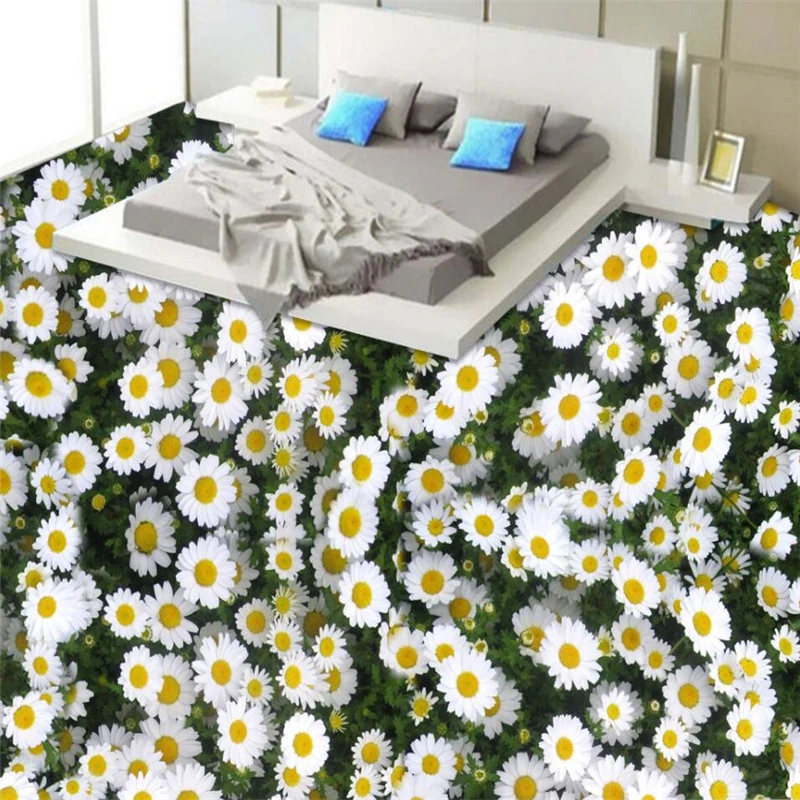 

beibehang Wild chrysanthemum flowers plant flowers 3D flooring custom large mural pvc thick wear-resistant green floor paste