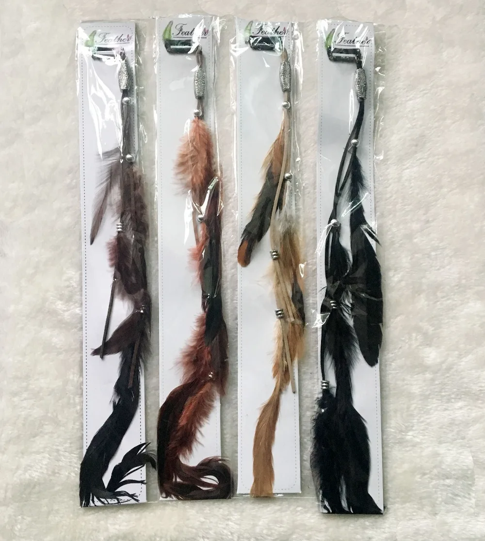 Fashion Natural Feather Leather Hair Clips Hair Extension Headdress Wedding Headwear Hair Clip Accessories Black Light Brown