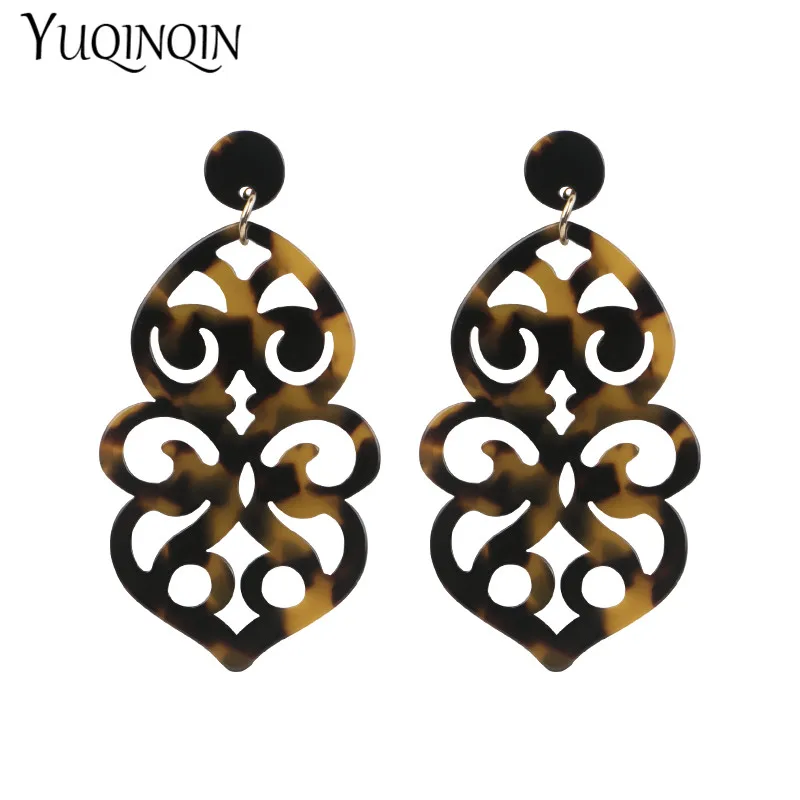 Vintage Long Big Geometric Acrylic Fashion Drop Earrings for Women Leopard Large Resin Earring for Girls Party Jewelry Brincos