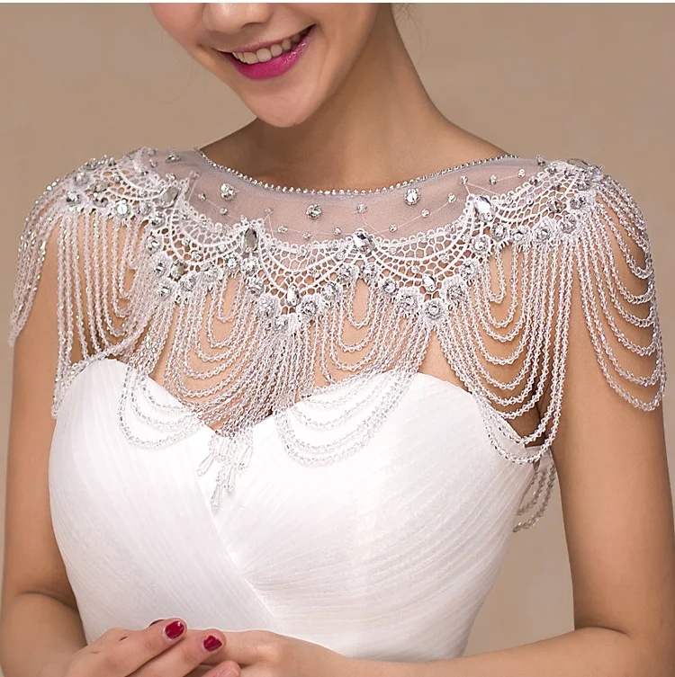 Bolero da sposa di lusso perline corte Appliques cristalli giacca da sposa avvolgente per accessori da donna moda ballo da sera