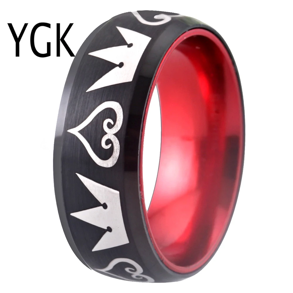 Men's Classic Black Tungsten Red Aluminium Ring Womens Engagement Wedding Band Male Jewelry Kingdom Hearts Jewelry Gift anillos