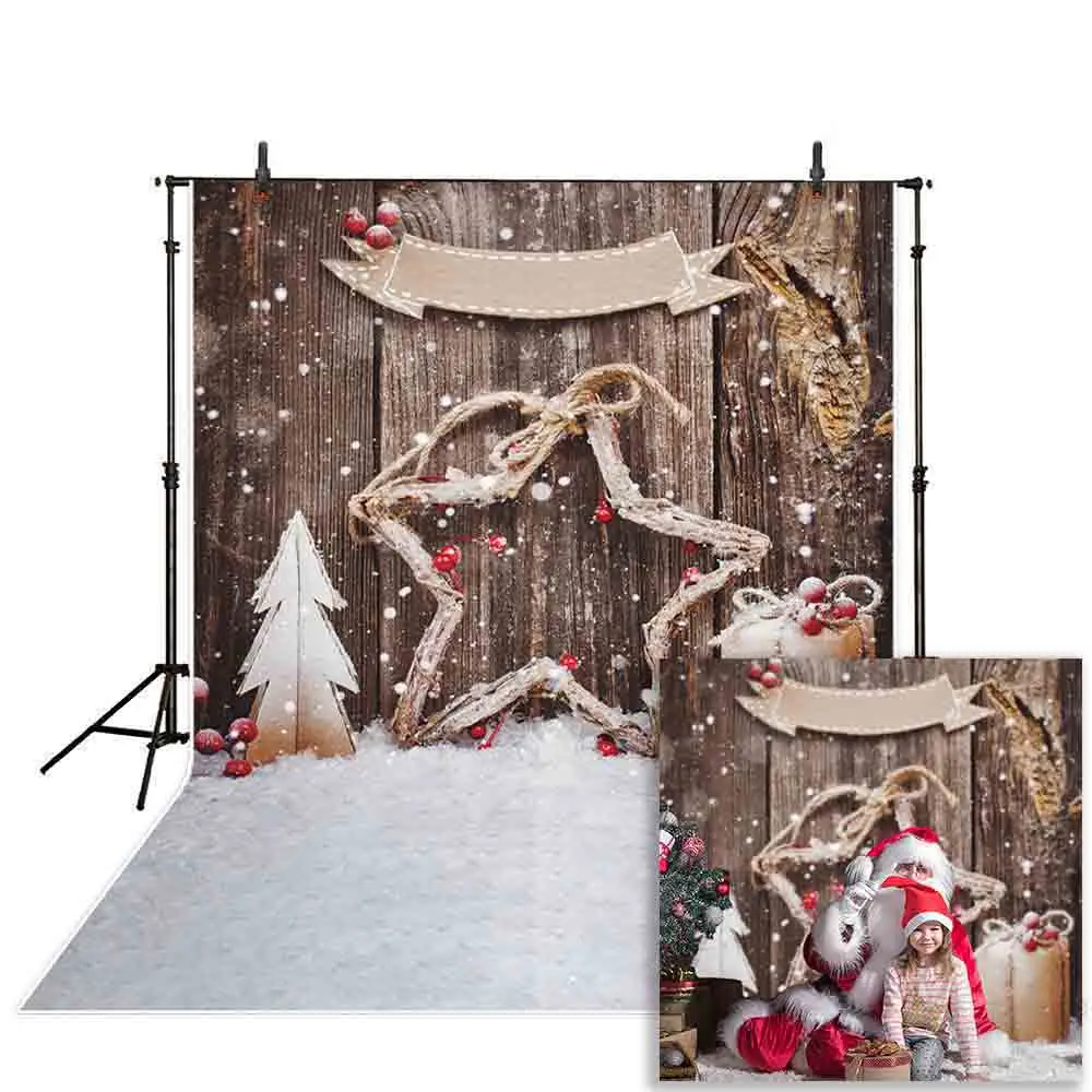 

MEHOFOTO Backdrop for Photographic Studio Beautiful Snowflake Pentagram Decoration Pine Gifts Christmas Background Photocall