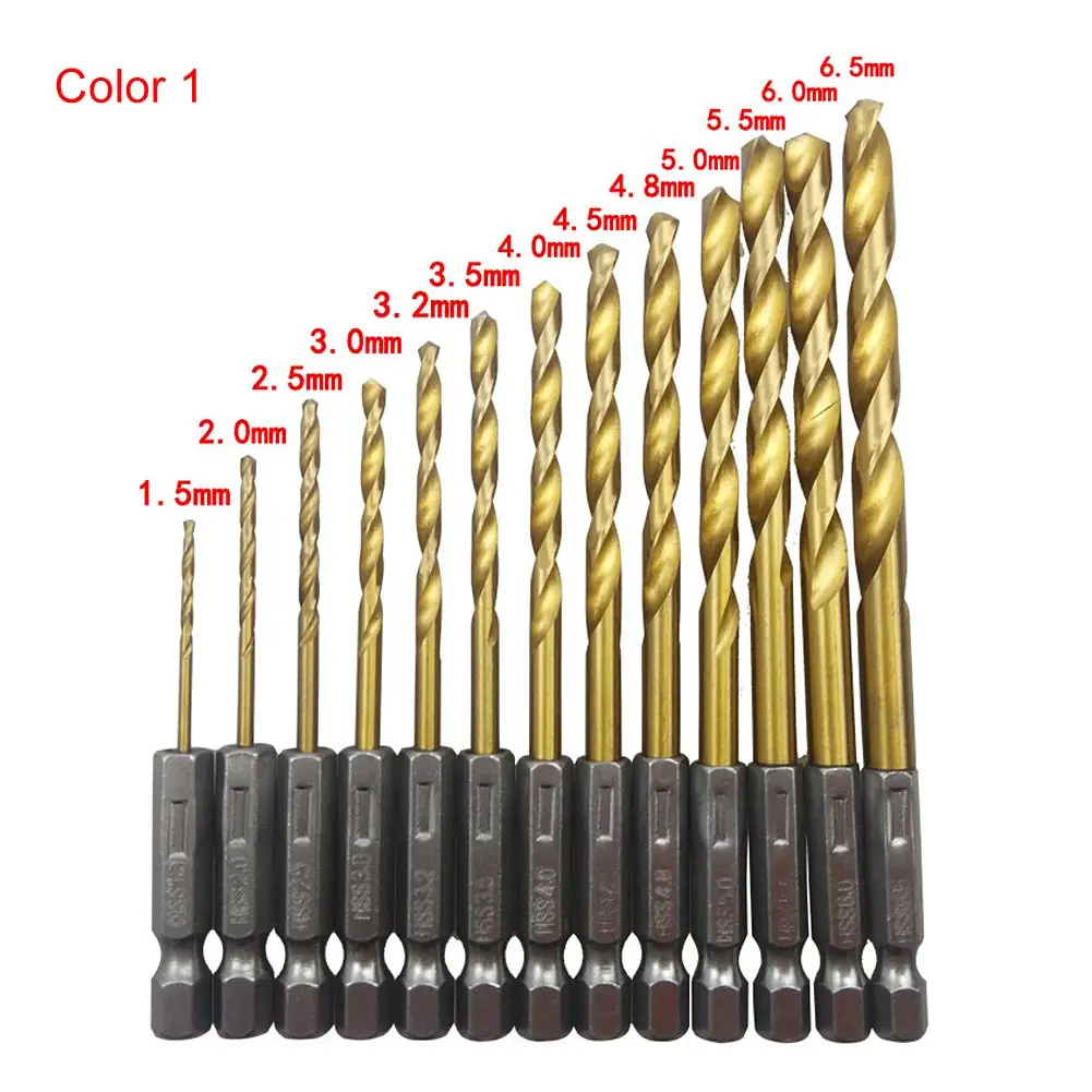 13Pcs สว่านไฟฟ้าเจาะ1/4 Hex Shank HSS เคลือบไทเทเนียม Extractor งานไม้เครื่องมือเจาะเกลียว1.5มม.-6.5มม.