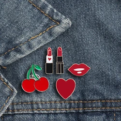 Broches en émail pour femmes, rouge à lèvres, amour, cœur, cerise, épingles à la mode, broche Sexy, vêtements, bouton de revers, épingle en métal, accessoires de bijoux