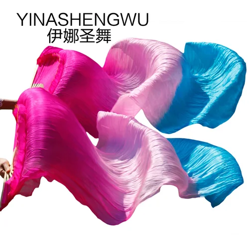Abanicos de seda para danza del vientre, accesorios para actuaciones en escenario, 100% de seda, color degradado