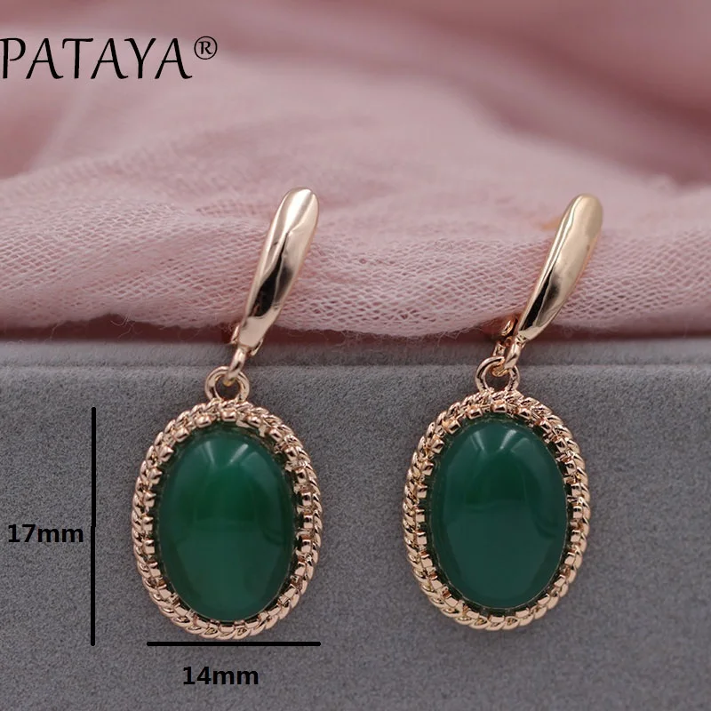 PATAYA New Women Wedding Jewelry Original Design 585 Rose Gold Color Dangle Earrings High Quality Natural Stone Onyx Earrings