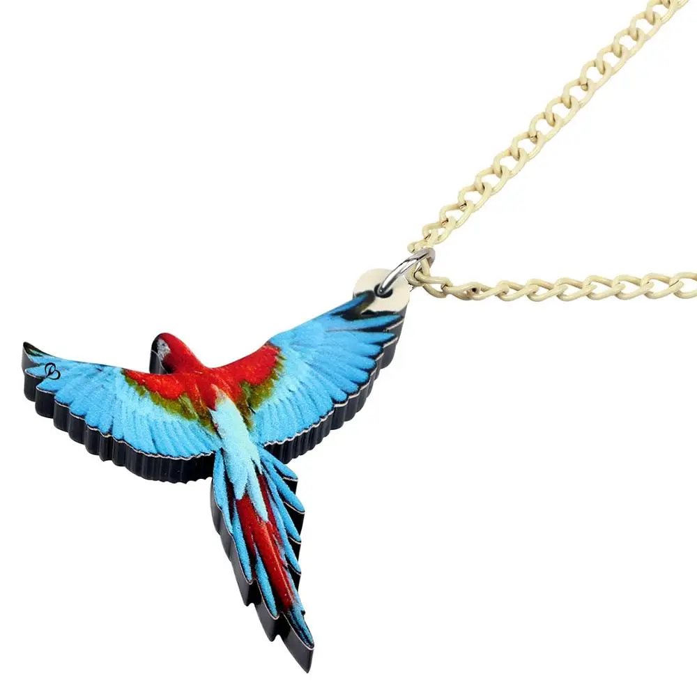 Bonsny Acrylic Red-and-green Macaw Parrot Bird Pendant Necklace Chain Choker Fashion Pet Jewelry For Women Girls Charm Gift