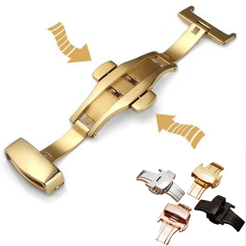 316L Stainless Steel 10 12 14 16 18 20 22 24mm Watch Buckle Watchbands Double Push Deployment Butterfly Clasp Strap Accessories