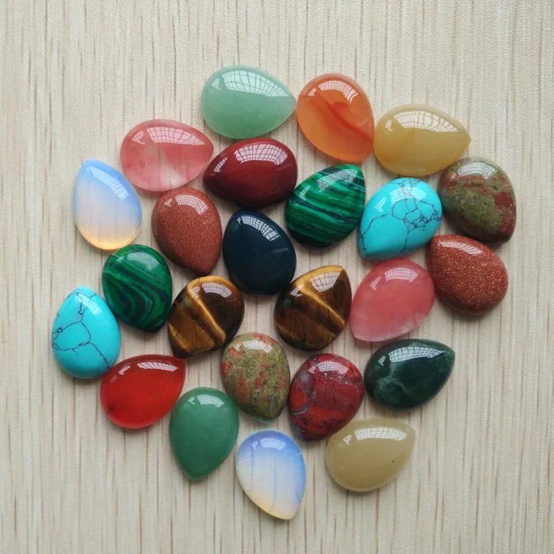 

Free shipping 24pcs/lot Wholesale 15x20mm assorted natural stone teardrop CAB CABOCHON beads for DIY jewelry accessories