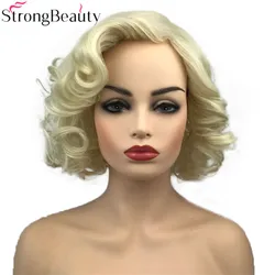 StrongBeauty krótkie peruki syntetyczne z kręconymi włosami żaroodporne włosy blond Cosplay peruka damska