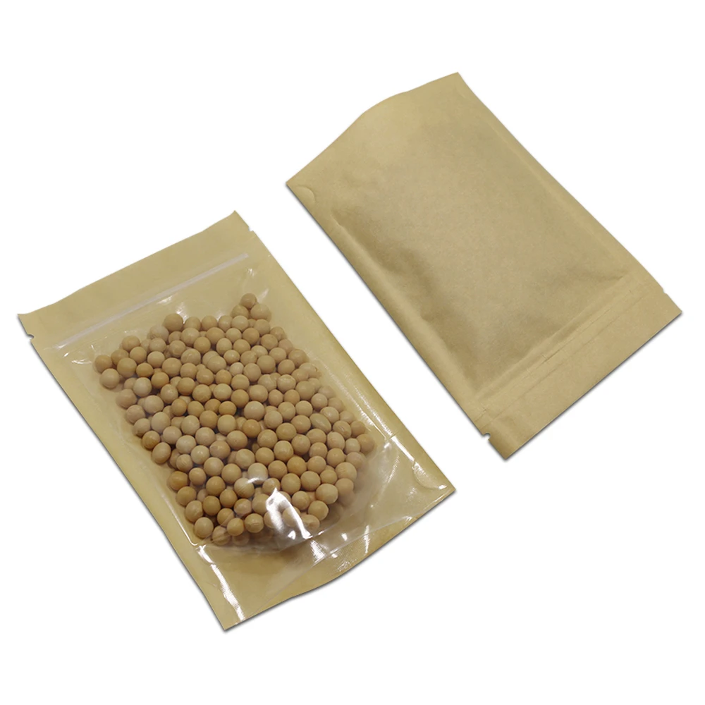 700Pcs/Lot Clear Brown Kraft Paper Plastic Zipper Bags Zip Lock Stand Up Ziplock Resealable Food Coffee Package Doypack Pouch