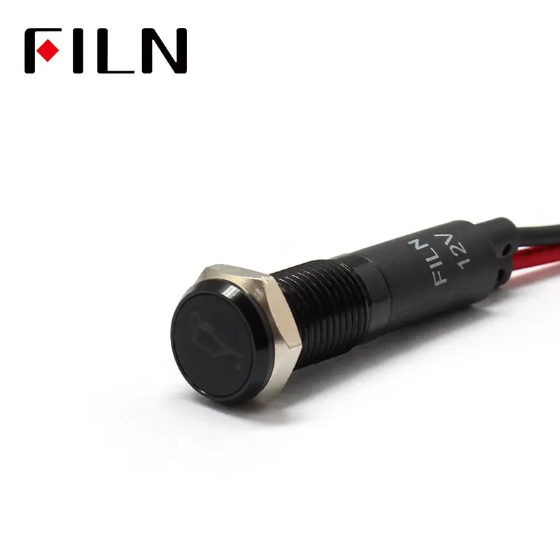 FILN 8mm  Car dashboard Oil mark symbol led red yellow white blue green 12v led indicator light with 20cm cable