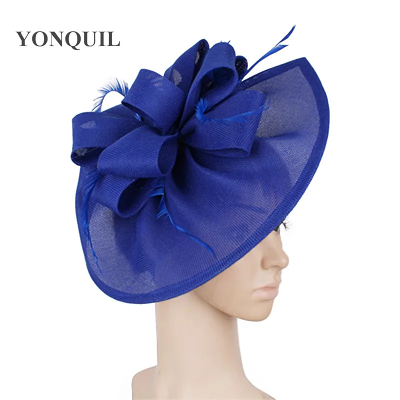 

Royal blue Feather Fascinators races Hats For Women Elegant red loop fascinator Hat Girls Ladies Formal Wedding Dress Hats SYF66