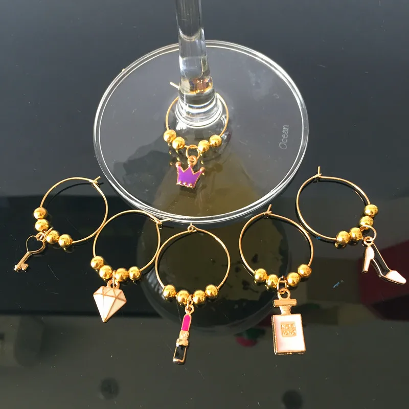 Wine charms New Fashion Design 6PCS Wine Glass Charms Rings Marker Christmas Party Bar Table Decorations Christmas Gift