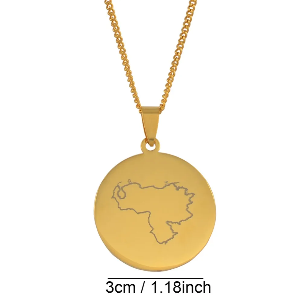 Anniyo Round Venezuela Map Pendant Necklaces for Women Men Jewelry Venezuelan Items #057221