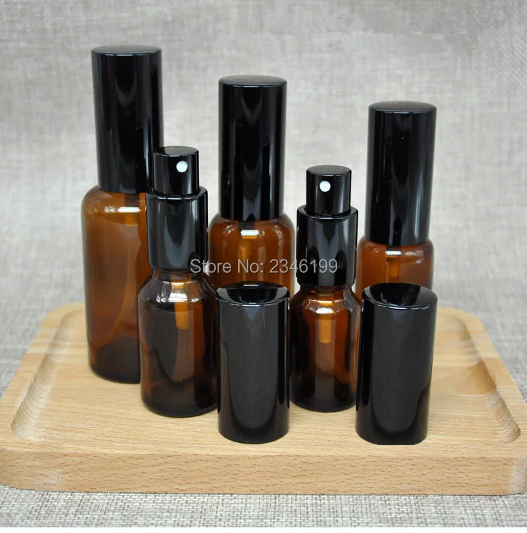 10ml 15ml 20ml 30ml 50ml 20 pces garrafa de vidro âmbar spray loção bomba garrafas pequeno recipiente cosmético vazio embalagens recarregáveis