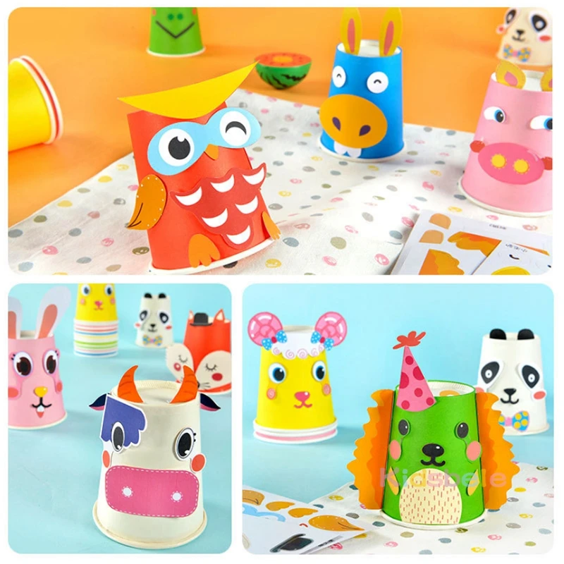 Kids DIY Toys 3D Handmade Paper Cups Sticker Material Set Educational Toys For Children Creative DIY Animal Cups Funny Toys Kit