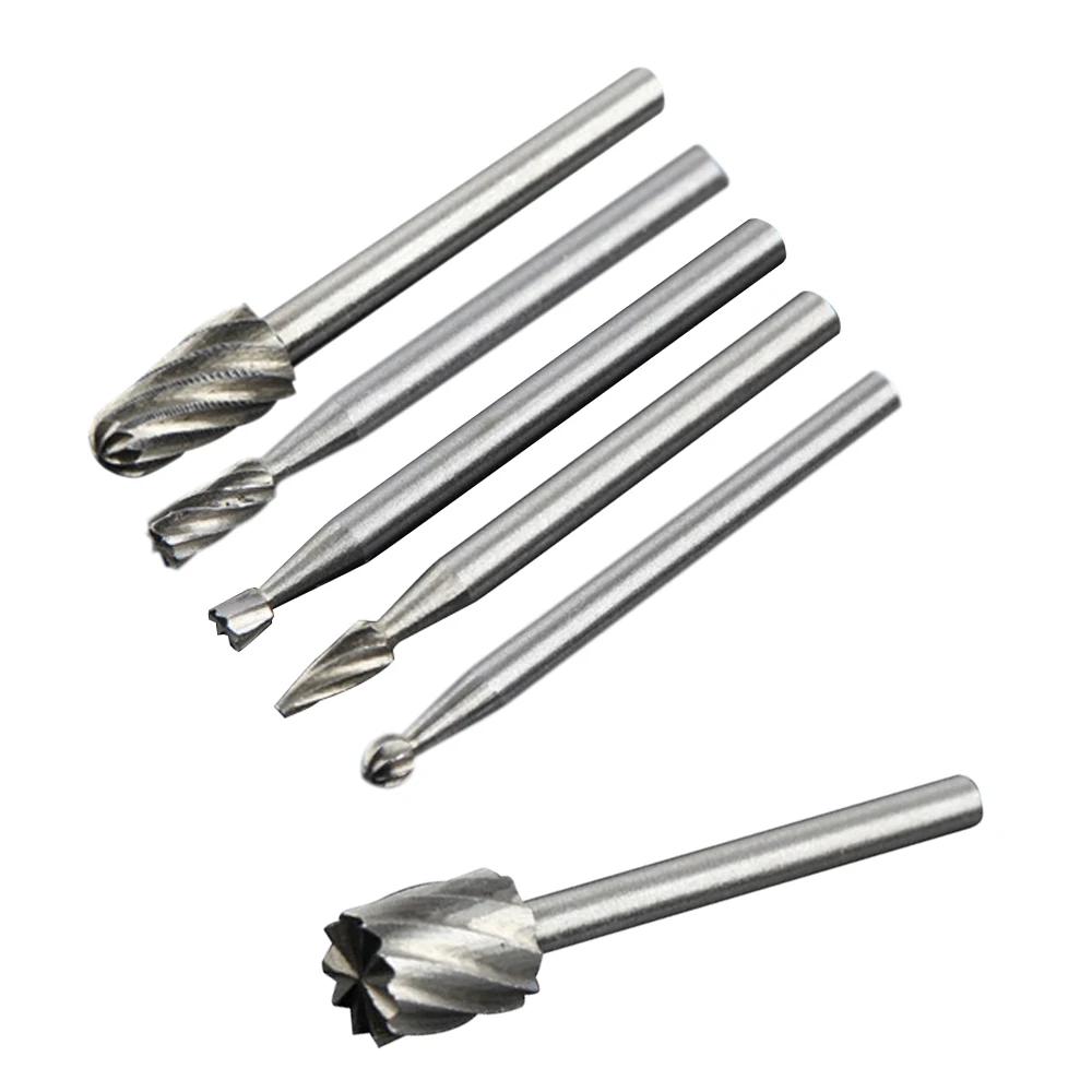 6 Pcs Tools set HSS High-Speed Steel Rotating Rotary File Grinding Head Electric Grinding Wood Carving Engraving Accessories