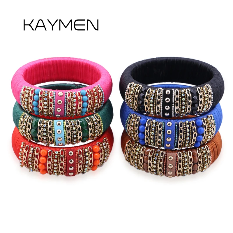 KAYMEN Fashion Women's Wood Bohemia Colourful Strands Statement Bangle Bracelet for Wedding Party Jewelry 6 Colors BR-03146