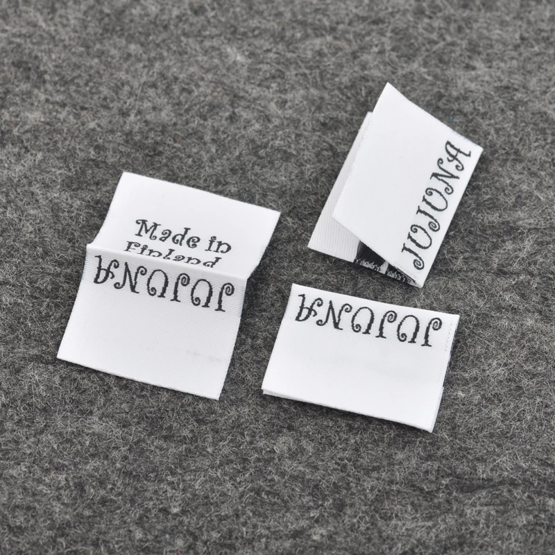 

Wholesale Customized Clothing Garment Tags Washable Woven Labels Brand Name Labels Logo Tags Loop Fold WEF-01