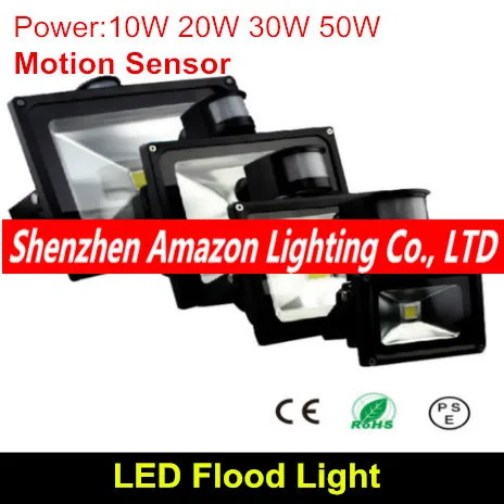 

10W 20W 30W 50W PIR Motion Sensor led floodlights outdoor spotlights spot flood lamp garden light reflector Free shipping