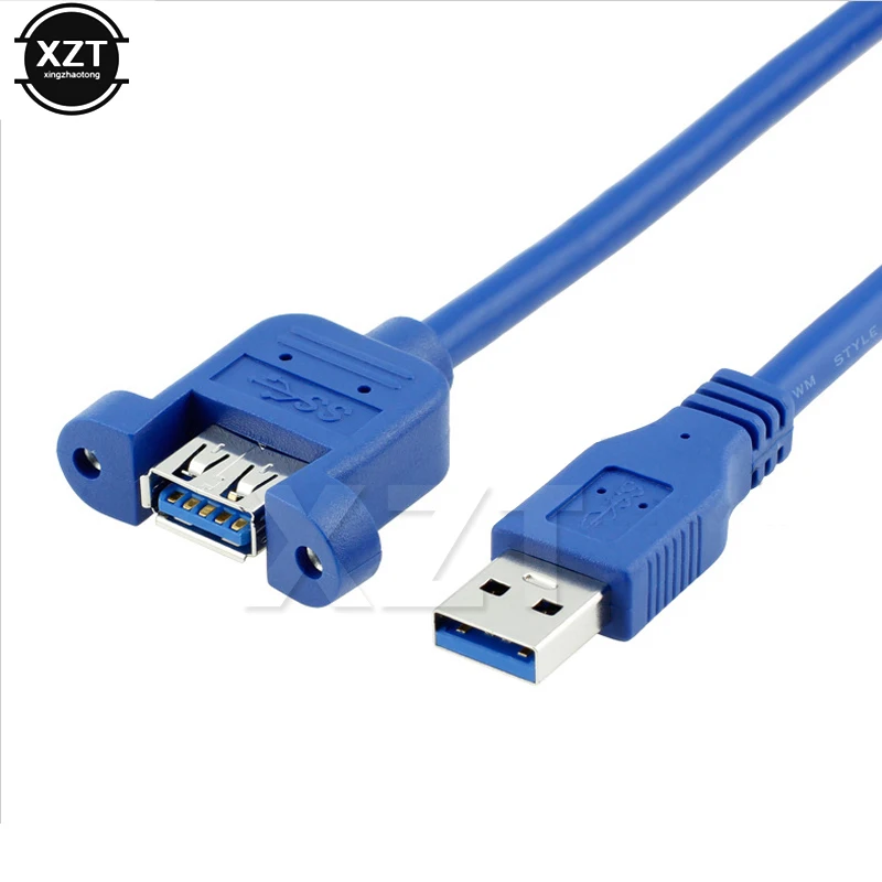 Hot Sale 50cm USB3.0 male to female extension cable with screw hole Can Lock Panel Mount Cable for PC Laptop