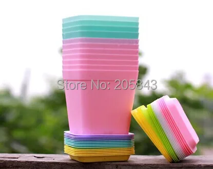 5PCS/LOT  Desktop flowerpot Colorful gardening pots Rome square plastic Fleshy (5 flowerpots + 5Trays) 7cm*8cm