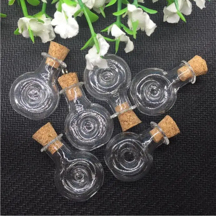 50pcs/lot transparent diy Glass Bottle XO flat Round Cork Small Handmade Wish Vials pendants sample jars metal eyehook free