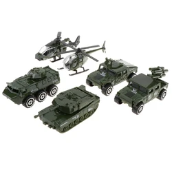 6 pcs Metal Military Vehicle Models, 1/87 Mini Diecast Army Car Toys Set Helicopter Tank Jeep Armored Car for Kids Boys