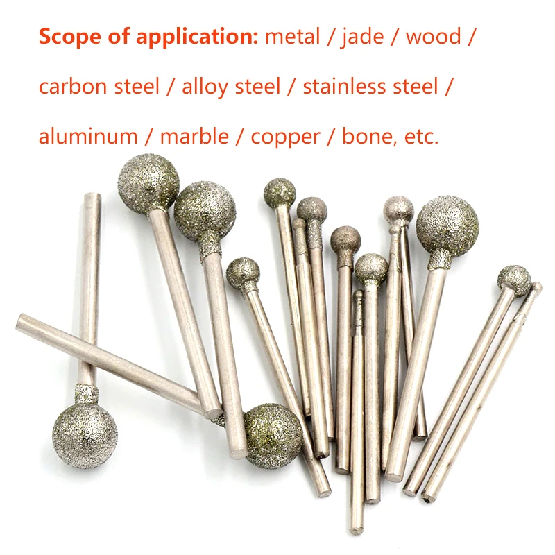 10 pcs Dremel Acessórios Cabeça De Moagem De Diamante de Moagem Esmeril Esférico Bits Rebarbas de Metal Pedra Jade Gravura Carving Ferramenta Rotativa