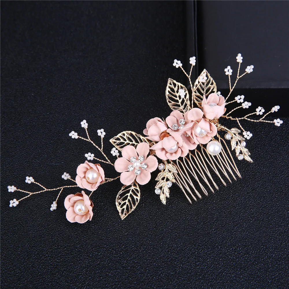 1Pc Fashion Luxury Blue Flower Hair Combs Headdress Prom Bridal Wedding Hair Accessories Gold Leaves Hair Jewelry Hair Pins