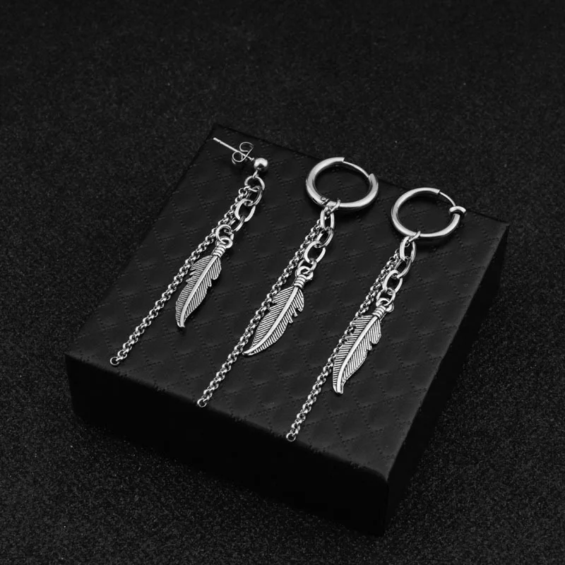 male earring Mens single Spike stainless steel earring,guys jewellery,accessory, hipster, grunge style, punk,feathe  earring Men