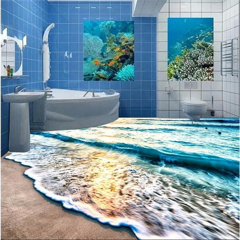 beibehang flooring wall paper mural Beach blue sea water ripples non-slip waterproof thickened pvc self adhesive wallpaper roll