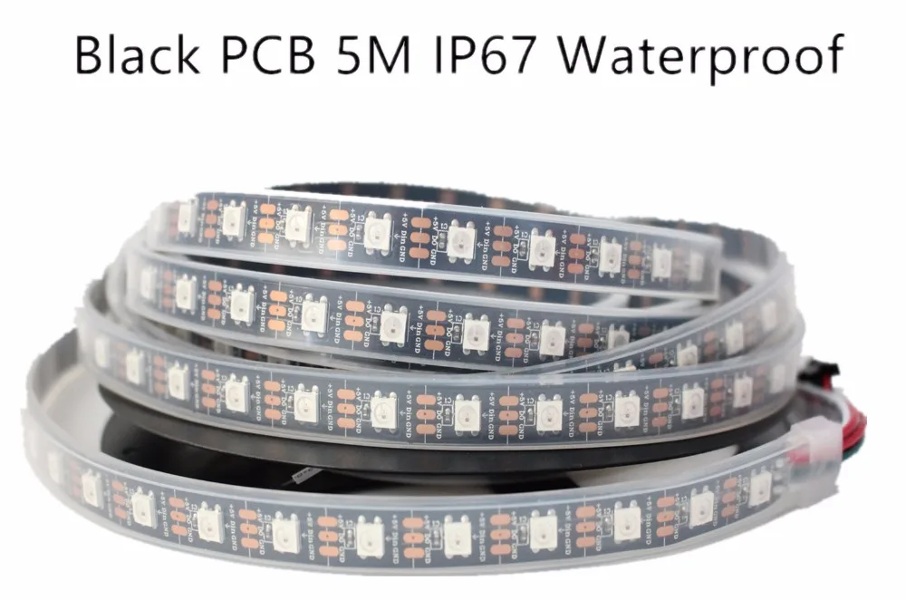 

5m 5V WS2812B 60LED/M Dream Color RGB Pixel LED Strip Black PCB,Built-in WS2811 IC Individually Addressable IP67 waterproof