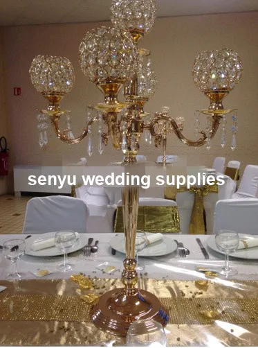 New style wholesale clear bead  wedding crystal candelabra glass candle holder for table centerpiece senyu0228