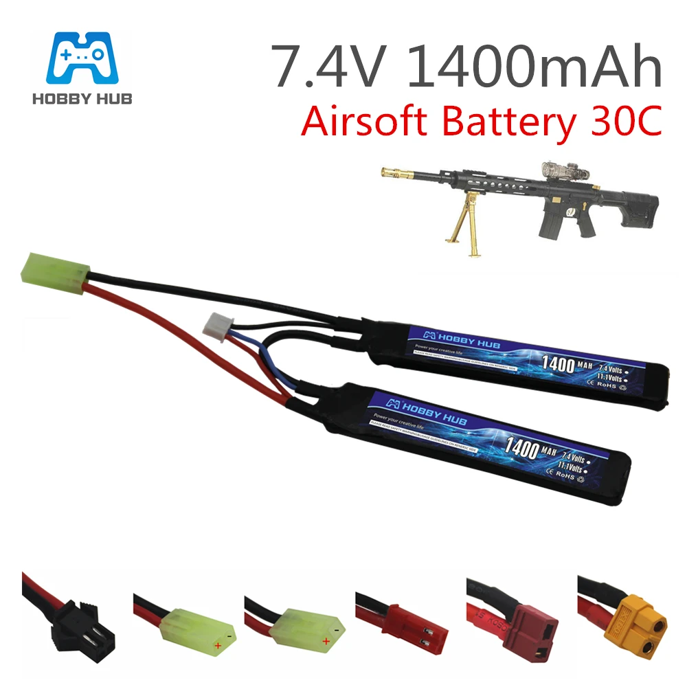 Hobby Hub Water Gun Lipo Battery 2S 7.4V 1400mAh 30C Tamiya Connector AKKU Mini Airsoft BB Air Pistol Electric Toys RC Parts