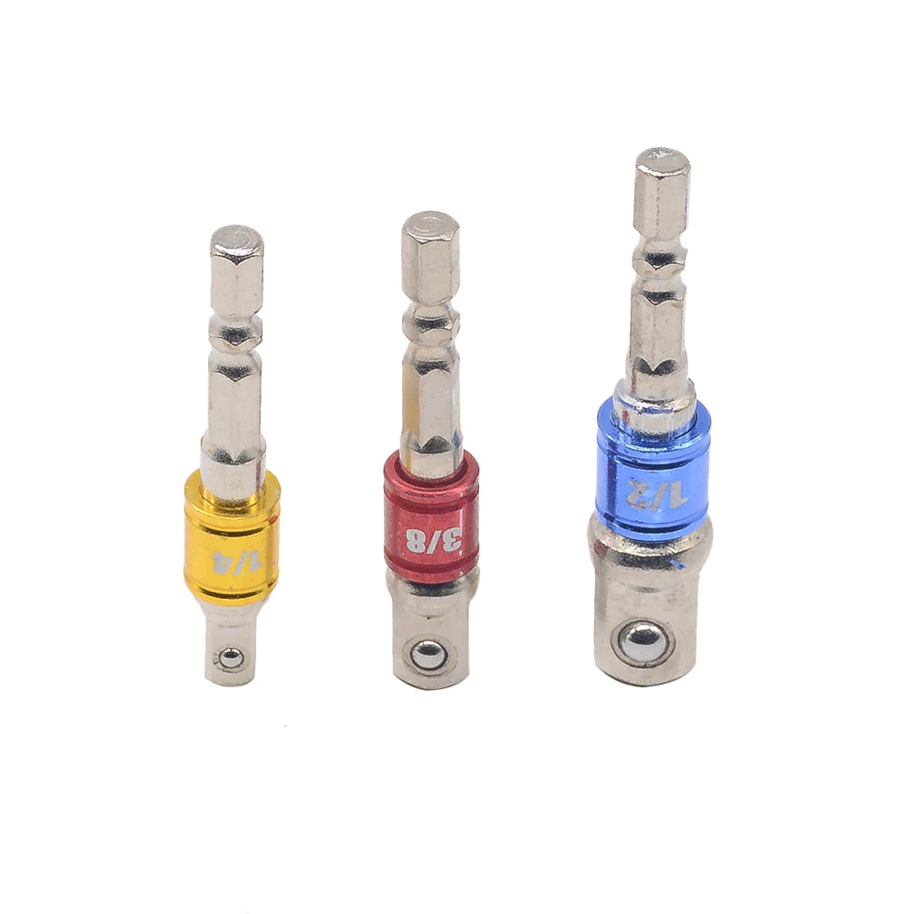 3pcs Hex Boor Power Bit Socket Drive Adapter extension Set 1/4 "3/8" 1/2 "Socket Bit Adapter hex Shank Met Vaste Kraag Ringen