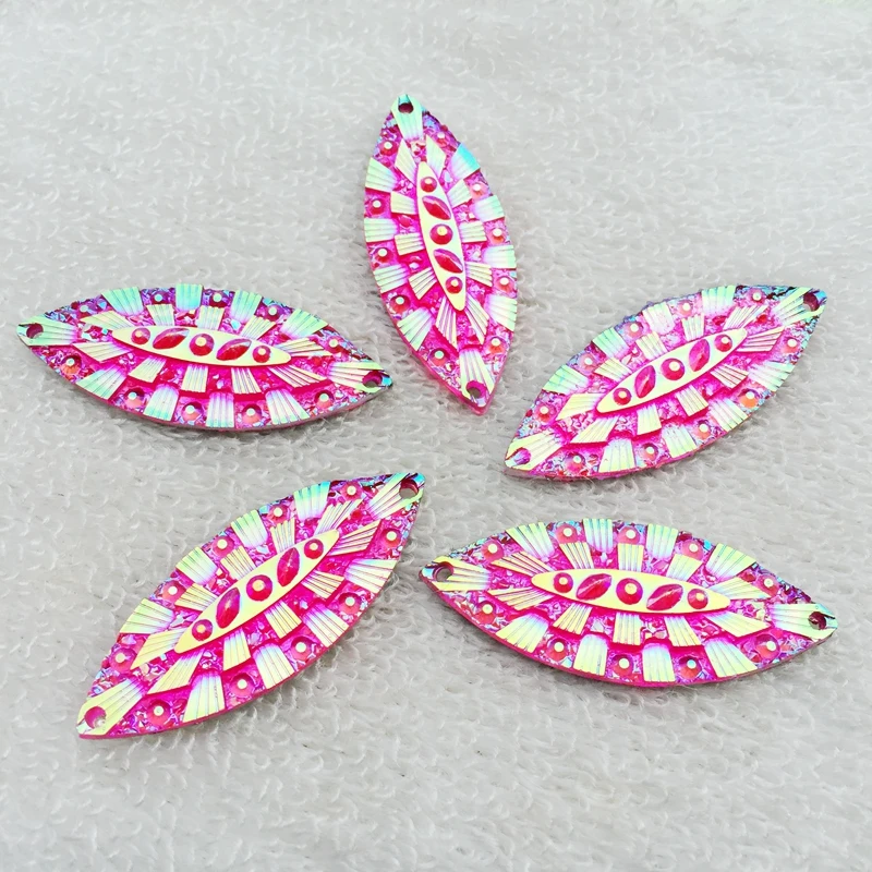 8pcs 19*49mm AB Colorful Horse eye flatback sewing 2 Hole costume Button Crystal Resin Rhinestone trim Accessories -A52