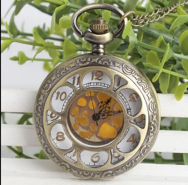 Vintage Bronze antiques sunflower Golden surface Fashion quartz pocket wacthes gift PKL874