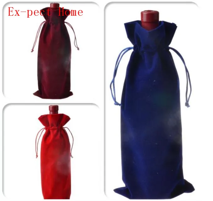 

100pcs/lot Velvet Wine Bottle Covers Bags Drawstring Flannel Champagne Wedding Party Gift Packaging Pouch