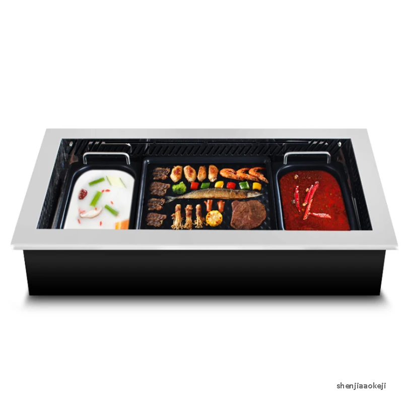 Bếp Nướng Điện Không Khói Nhà Nướng Bánh Chống Dính Chảo Tự Làm Thịt Nướng Điện Nướng Khay Nồi Lẩu Mini 2 Trong 1 Điện nồi Nướng Lẩu