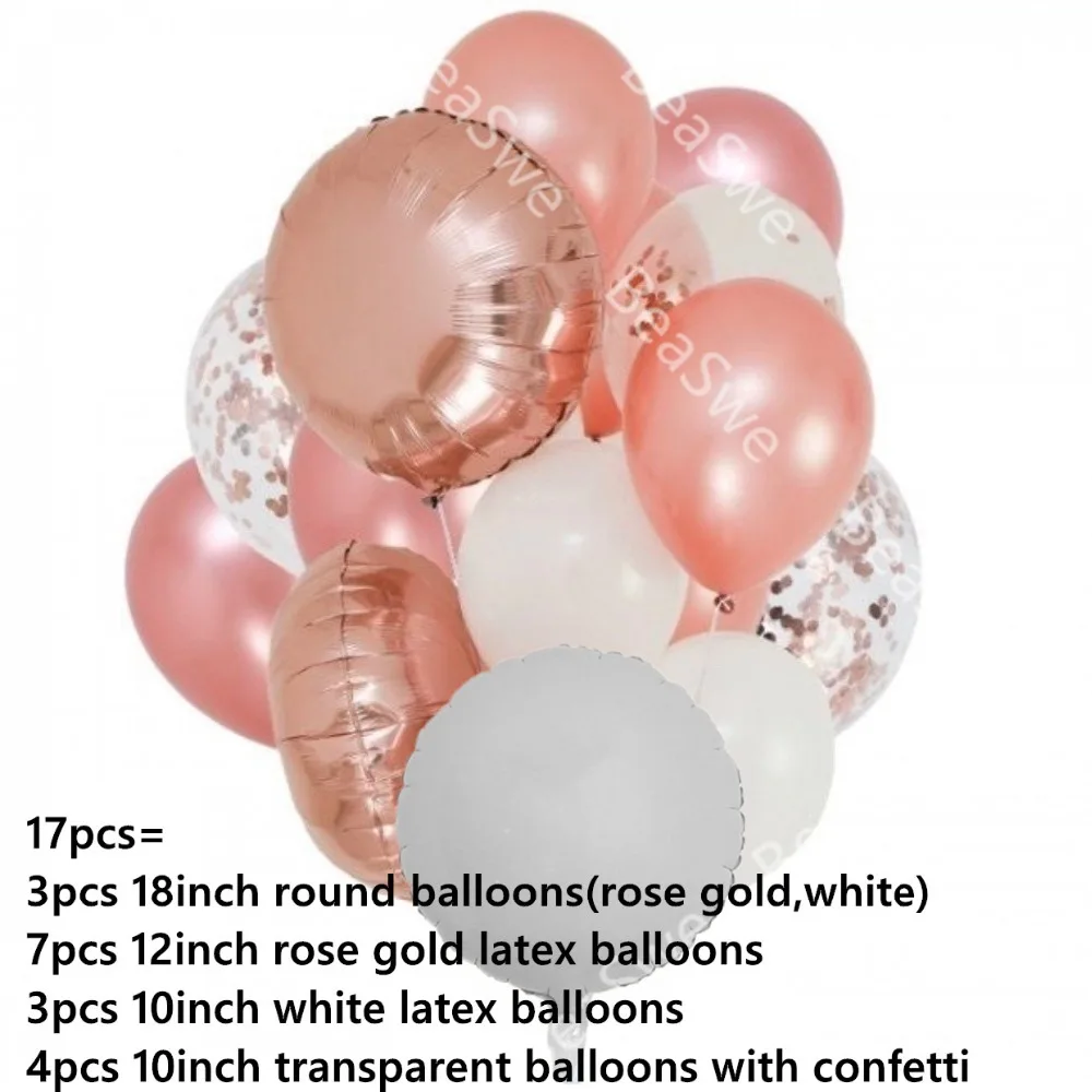 17pcs/lot Rose Gold Foil 18inch round Balloons Wedding Party Decor Latex confetti mermaid Birthday Party Decorations supplies