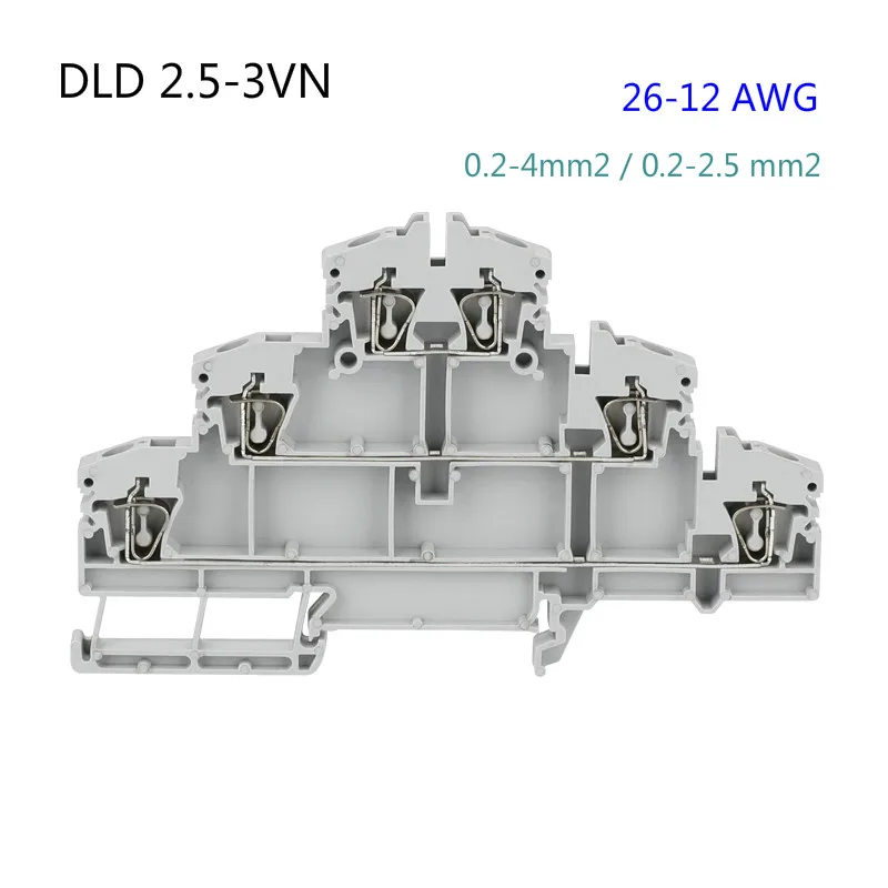 10pcs Type DLD2.5-3VN 28-12AWG Din Rail Quick Connector 3-layer Modular Push in Screwless Terminal Blocks DLD-2.5-3VN